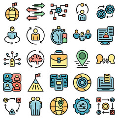 Poster - Adaptation icons set. Outline set of adaptation vector icons thin line color flat on white