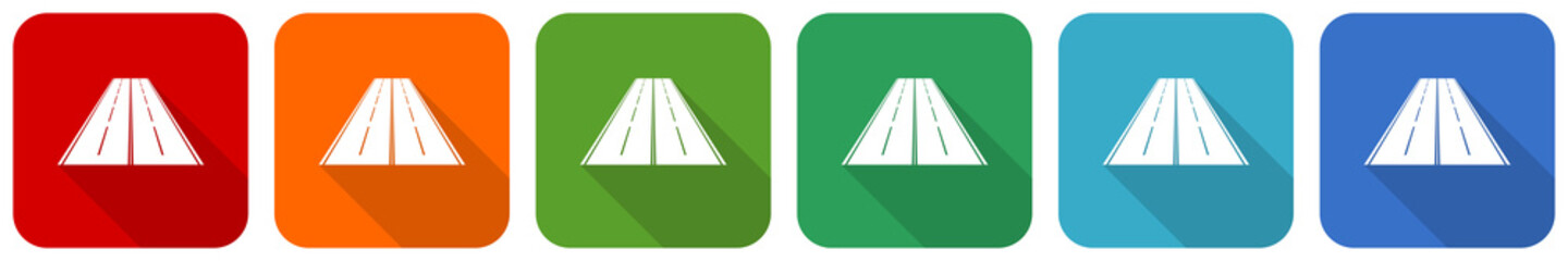 Aufkleber - Road icon set, flat design vector illustration in 6 colors options for webdesign and mobile applications