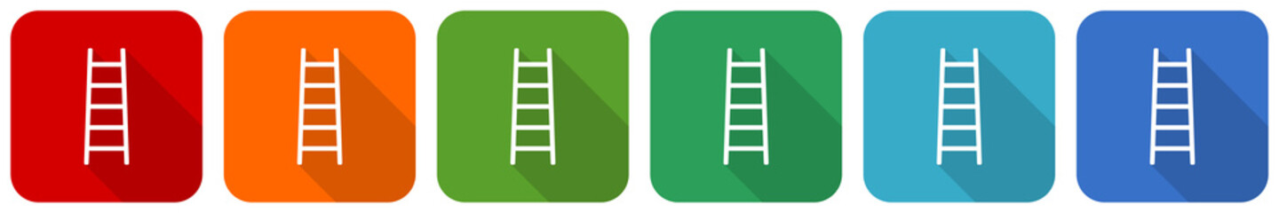 Fototapete - Ladder, step, climb, tool, level icon set, flat design vector illustration in 6 colors options for webdesign and mobile applications