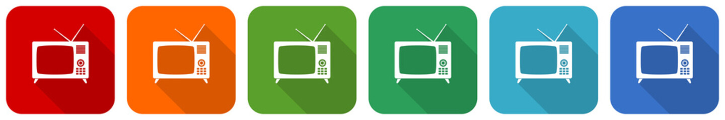 Aufkleber - Retro television, tv and video screen icon set, flat design vector illustration in 6 colors options for webdesign and mobile applications