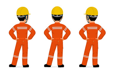 Wall Mural - Isolated industrial worker with orange jumpsuit on white background