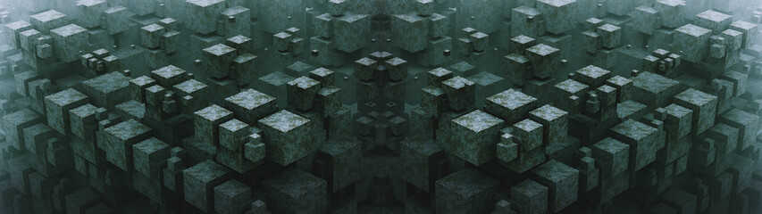 Poster - creative abstract wide background with geometric shapes. top view, modern trendy design, blocks stru
