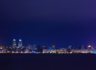 Wall Mural - Night Skyline of Dnipropetrovsk over the river Dnipro, Ukraine