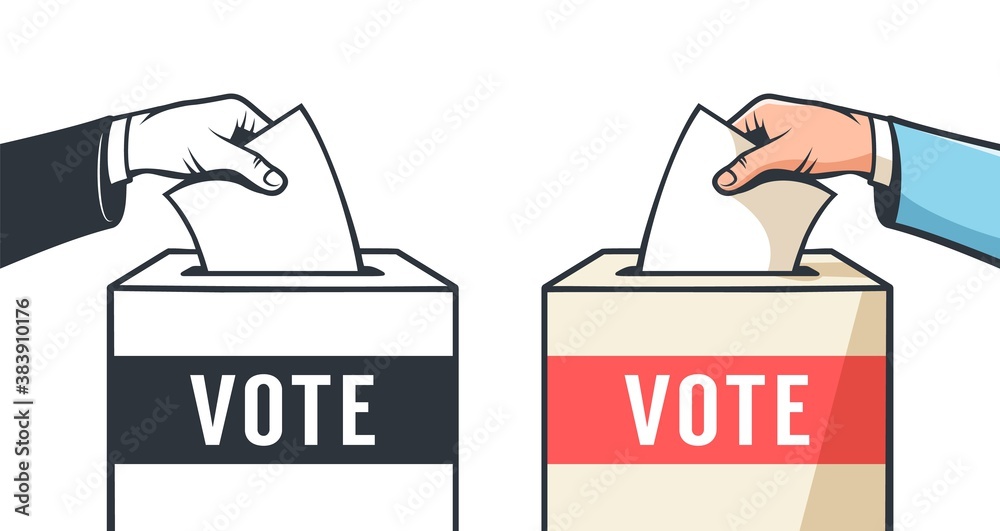 Voting in elections. Hand drops the ballot into the vote box ...
