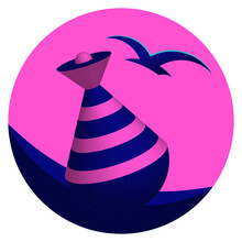 Stylized Image Of A Sea Buoy And Seagull. Icon For An Avatar.