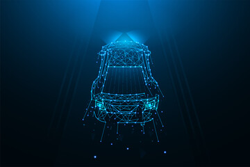 Poster - Car driving on the road polygonal vector illustration. A car made of lines and dots on a dark blue background