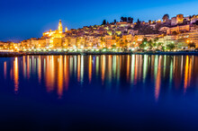 Night Skyline Of Colorful Village Menton In Provence