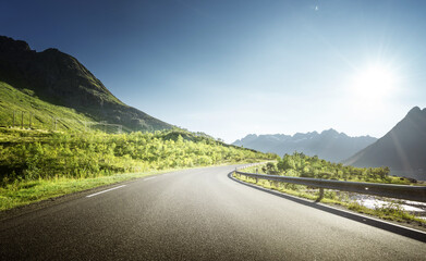 Wall Mural - summer road in mountain, lofoten islands, norway