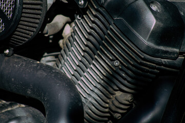 Wall Mural - Closeup of a motorcycle parked in the streets of the city center of the metropolitan area
