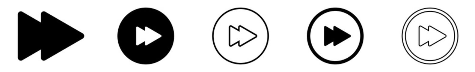 Wall Mural - forward button icon circle black | fast buttons illustration | video audio player navigate symbol | 