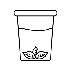 Poster - tea glass with leaves line style icon vector design