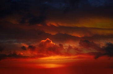 Wall Mural - gold orange sunset at cloudy dramatic sky blue night moon and stars nature background