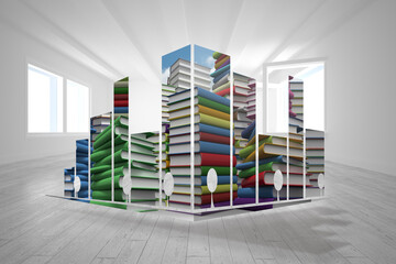 Wall Mural - Composite image of piles of books on abstract screen 