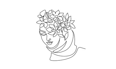 Wall Mural - Young happy woman in hijab with flowers on her face