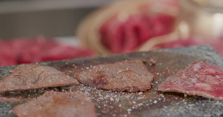 Canvas Print - Grill beef on the hot stone