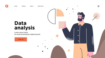 Fototapete - Presentation slide template or landing page website design. Business concept illustrations. Modern flat outline style. Software development tools