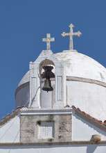 Two Crosses On A Little Traditional Chapel In Crete Island, Greece