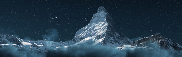 Leinwandbilder - panoramic view to the majestic Matterhorn mountain at night. Valais, Switzerland