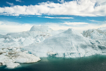 drone photo of iceberg and ice from glacier in arctic nature landscape on greenland. aerial photo dr