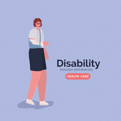 Wall Mural - disability woman cartoon with arm cast vector design