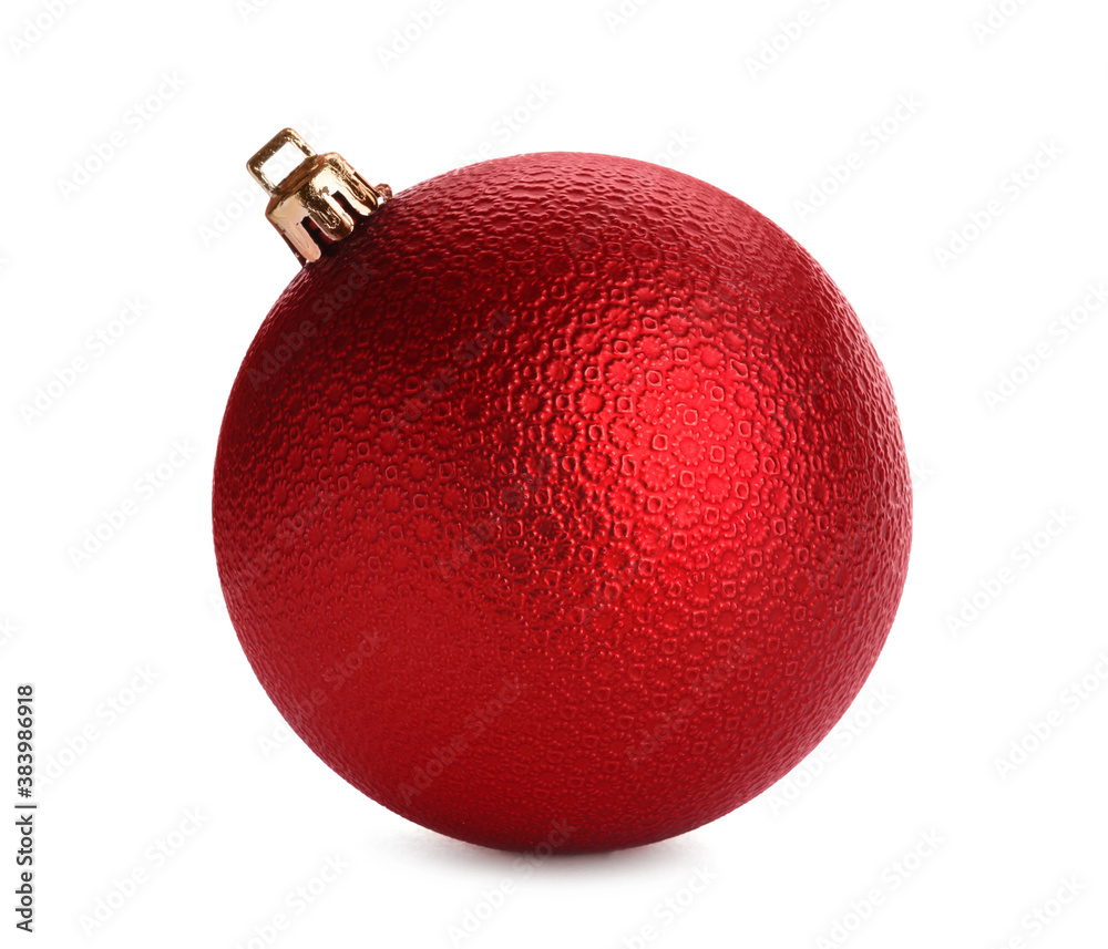 Beautiful red Christmas ball isolated on white - obrazy, fototapety, plakaty 