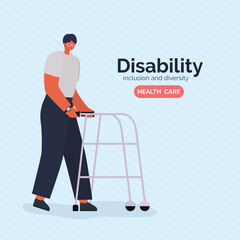 Wall Mural - disability man cartoon with walker vector design