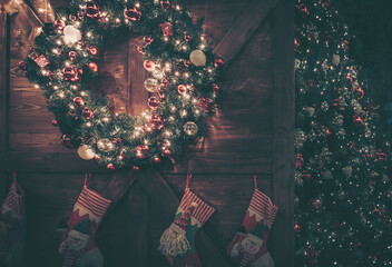 Poster - bokeh image of christmas decoration background
