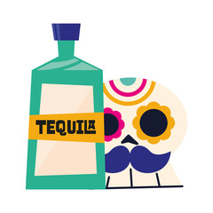 Sticker - mexican skull and tequila bottle vector design