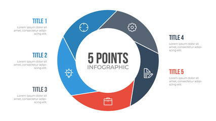 Poster - 5 points circle infographic element vector, can be used for workflow, steps, options, list, processes, presentation slide, report, etc.