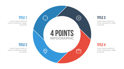 Poster - 4 points circle infographic element vector, can be used for workflow, steps, options, list, processes, presentation slide, report, etc.