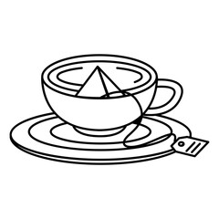 Wall Mural - tea infusion bag in cup on plate line style icon vector design