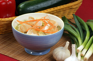 asian style noodle chicken soup with carrot