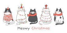 Draw Banner Cats. For New Year And Christmas.