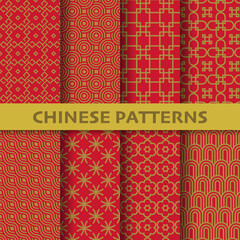 Wall Mural - chinese, Japanese and asian culture vector seamless patterns.