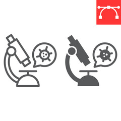 Wall Mural - virus research line and glyph icon, hiv and coronavirus, microscope sign vector graphics, editable s
