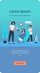 Wall Mural - Mother curing daughter in plaid from flu. Cold, syrup, temperature flat vector illustration. Healthcare and therapy concept for banner, website design or landing web page