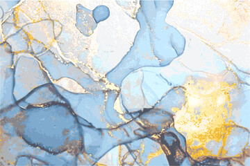 Wall Mural - Blue and gold marble abstract background. Alcohol ink oriental technique