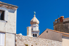 Cathedral Tower Bell And Cityscape In Town Of Krk In Croatia