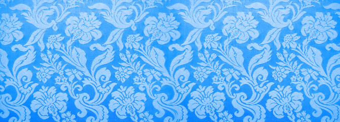  French bue tapestry wall texture, baroque background, luxury banner with floral pattern