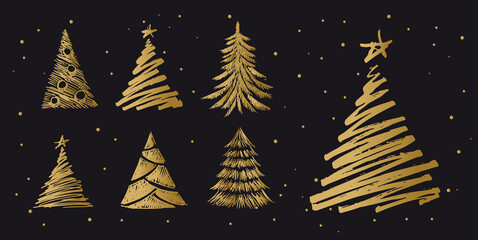 Wall Mural - Christmas tree hand drawn illustrations. Vector.	