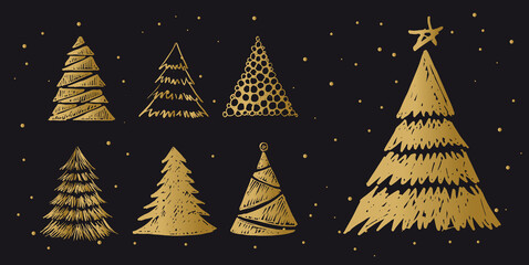 Wall Mural - christmas tree hand drawn illustrations. vector.
