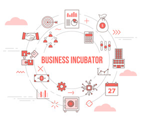 business incubator concept with icon set template banner with modern orange color style and circle shape