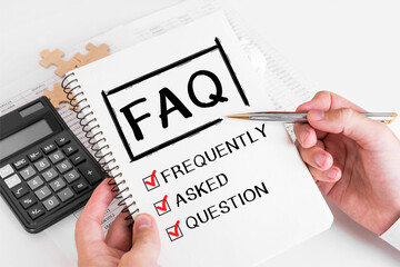 Poster - businessman writing faq concepts on his note