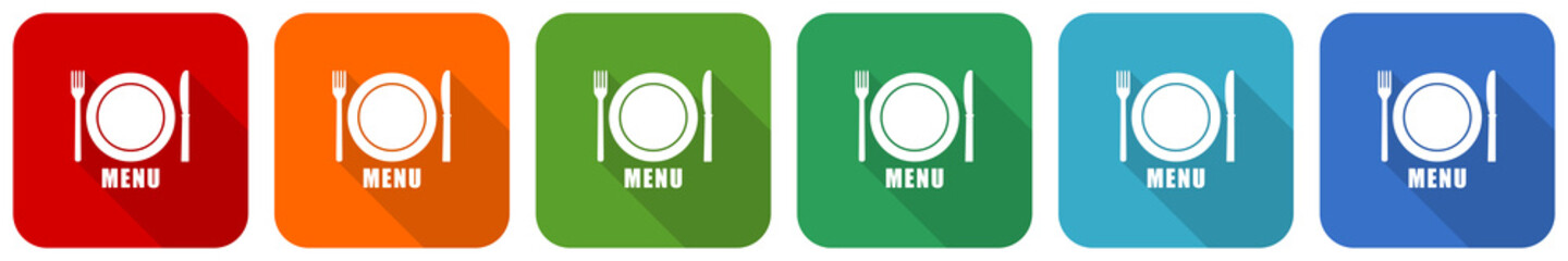 Fototapete - Menu icon set, flat design vector illustration in 6 colors options for webdesign and mobile applications