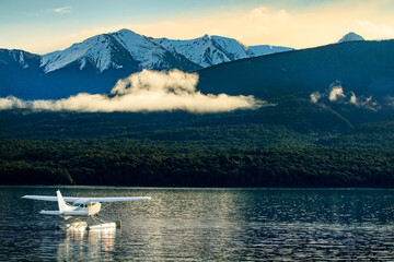 seaplane floating at lake te anu southland new zealand