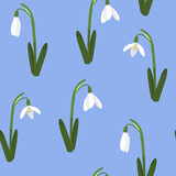 Fototapeta Tulipany - Seamless vector spring illustration with snowdrops