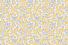Simple Cute Pattern In Small Yellow Flowers On White Background. Liberty Style. Ditsy Print. Floral Seamless Background. The Elegant The Template For Fashion Prints.