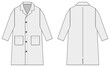 Long coat, trench coat vector template illustration / white