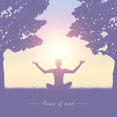 Wall Mural - meditating person on summer meadow at sunshine vector illustration EPS10