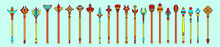 Set Of Scepter. Symbol Of Monarchy Design Template With Various Models. Vector Illustration Isolated On Blue Background